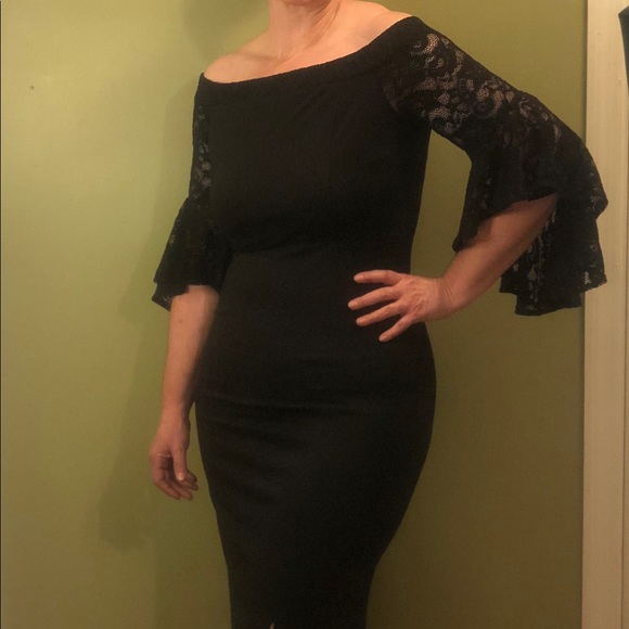 Vfshow Off Shoulder Bell Sleeve Formal Evening Wedding Party Maxi Dress Large - Picture 5 of 7